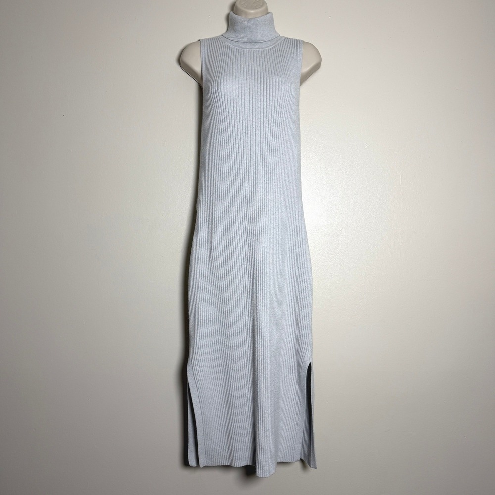 Daily Practice Womens Dress M Light Blue Sleeveless Turtleneck Ribbed Knit Midi